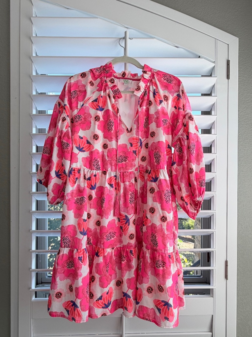 Jade Melody Tam Fuchsia and Pink Floral Tiered Babydoll Dress, Size M